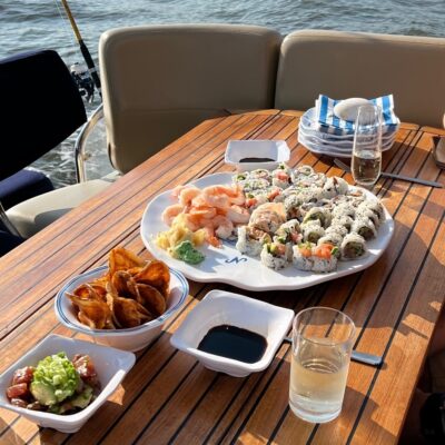 lunch time on a luxury yacht charter in Charleston SC
