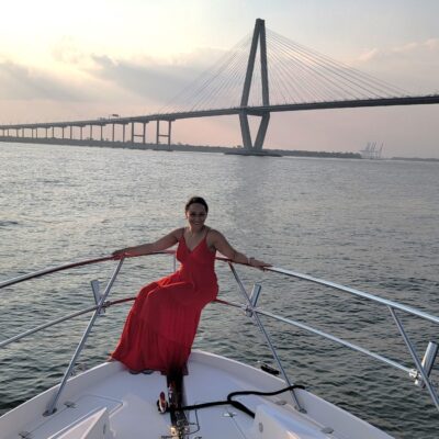 Woman enjoying a luxury yacht rental in Charleston SC